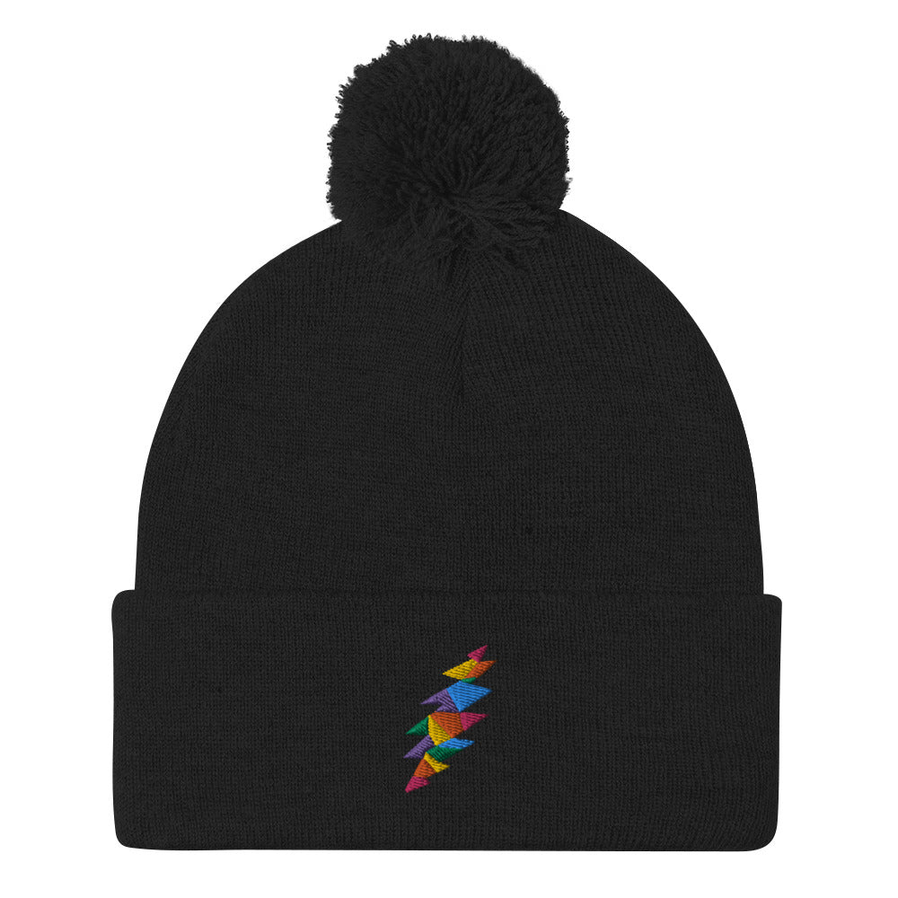 Rainbow Lightning Pom-Pom Beanie