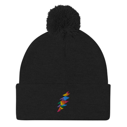 Rainbow Lightning Pom-Pom Beanie