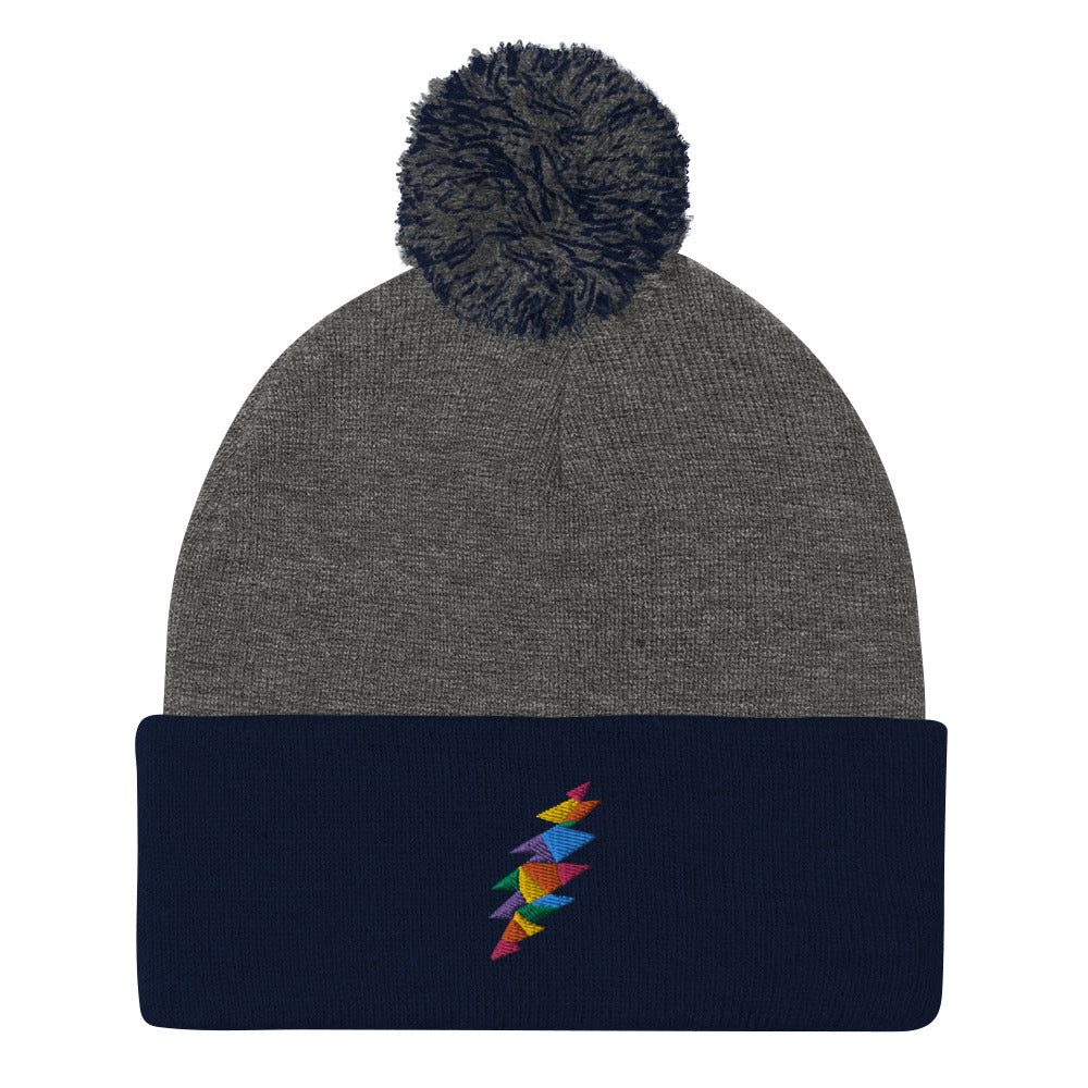 Rainbow Lightning Pom-Pom Beanie
