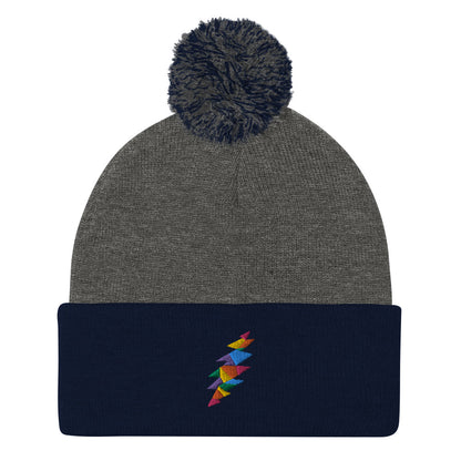 Rainbow Lightning Pom-Pom Beanie