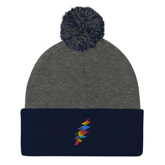 Rainbow Lightning Pom-Pom Beanie