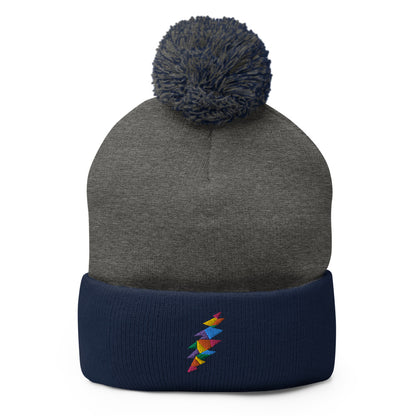Rainbow Lightning Pom-Pom Beanie